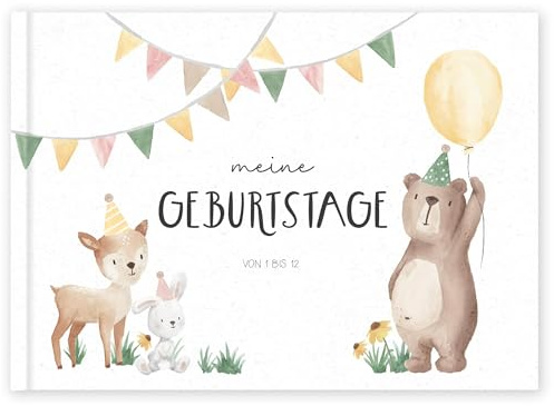 Geburtstagsbuch Erinnerungsalbum – Meine Geburtstage von 1 bis 12, Geschenk zum 1 Geburtstag für Mädchen und Jungs, DIN A5