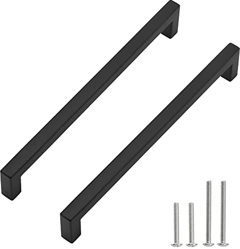 Redunest Skåp Handtag Matt Svart Fyrkantiga Låddrag, 20-pack 25 cm Rostfritt Stål Kök Dörr Handtag för Låda, 256 mm Hålcenter