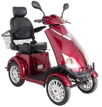 Green Power 4 Wheeled Electric Mobility Scooter with Extra Accessories Package: Mobility Scooter Waterproof Cover, Phone Holder, Bottle Holder (Red)