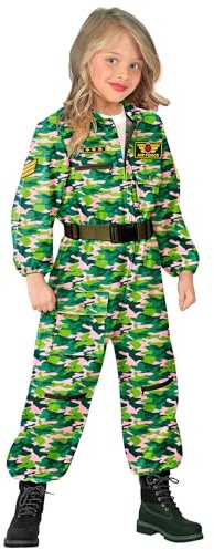 W WIDMANN MILANO Party Fashion – barnkostym kamppilot, overall, pilot, uniform, karnevalkostymer, Kamouflage med rosa, 158 cm
