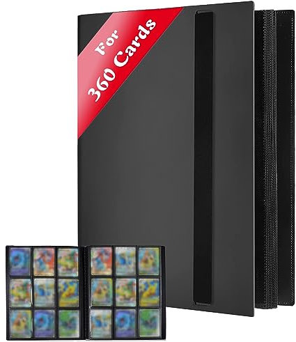 JUSONEY Sammelkarten Album - 360 Pockets Sammelalbum 20 Seiten Pro 9 Pocket mit Wasserdichte Schwarzer Buchdeckel Perfekt zum Sammeln von Karten für MTG Magic für Match Atta (Schwarzer)