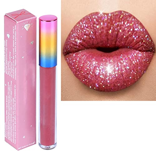 Rouge à Lèvres Liquide Brillant avec Paillettes, Imperméable, Résistant à la Transpiration, Anti-décoloration, Brillant à Lèvres à Texture Délicate avec Brillance Brillante (2)
