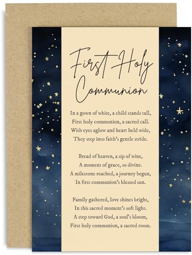 Old English Co. First Holy Communion Card for Boy or Girl - Unique Religious Poem Greeting Card for Him or Her - Child or Adult - Grandson, Granddaughter Communion Gifts | Blank Inside with Envelope