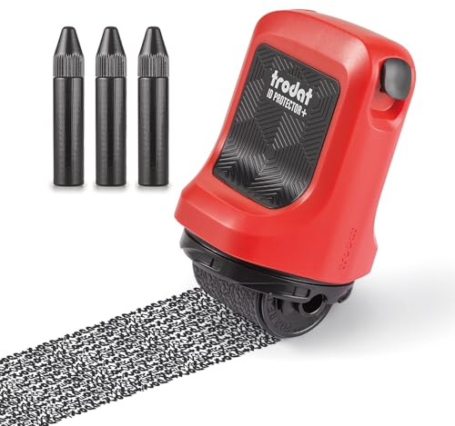 Trodat ID Protector+ Rouleau encreur (rouge) – Tampon de protection contre le vol d'identité avec boîte intégrée et ouvre-lettres (3 en 1) – avec 3 recharges d'encre