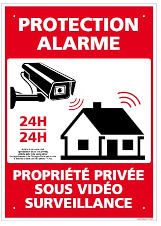 Signalétique.biz France - Panneau Protection Alarme, Propriété Privée Sous Vidéo Surveillance Pvc 1 Mm - 300 X 420 Mm Signalisation Rectangulaire Prépercée Avec Kit De Fixation Fabrication Française