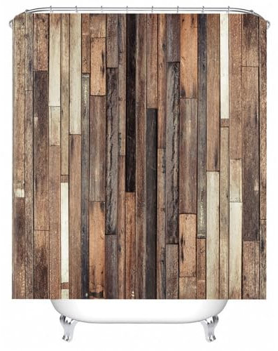 Homxi Ösen Duschvorhang,165 W x 180 H cm,Braun Duschvorhang Holzbrett Polyester Duschvorhang Ringe Duschvorhang Weiß