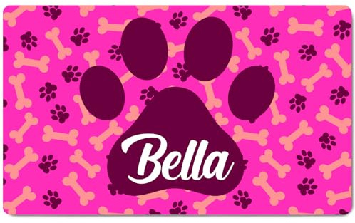 Ferocity Personalisierte Napfunterlage mit Namen | Fressnapf Matte für Hunde und Katzen | Größe 45 x 75 cm | 4 mm Gummierte Unterlage & Schuhmatte | Haustier Motiv | Farbe Paw [140]