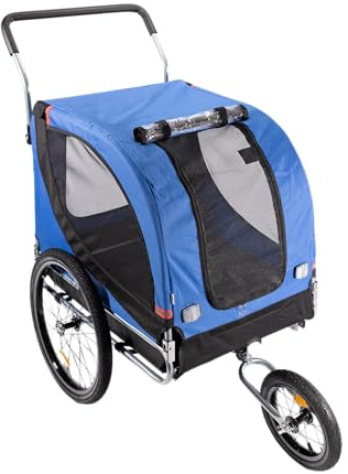 JUNG Sena Fahrradanhänger Boxer 3in1 Funktionen, Jogger Hundebuggy, für kleine & große Hunde, Buggy Hundewagen bis 40 kg, Klappbarer Hundeanhänger Fahrrad 160x71x94cm Transportanhänger
