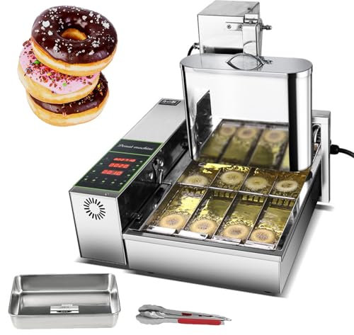 Friggitrice Automatica per Ciambelle, Macchina elettrica Commerciale per Ciambelle - Spessore Regolabile, Controllo Digitale, Struttura in Acciaio Inossidabile, Produce Senza sforz