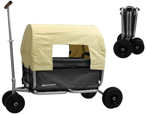 Beachtrekker Life Faltbarer Bollerwagen, klappbarer Handwagen + Feststellbremse + Sonnenverdeck (Luftreifen, Schwarz)