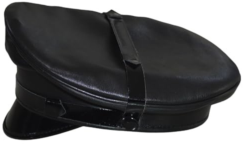 awanstar 0051 Echt Leder Mütze schwarz Herren Schirmmütze Leder Military Hut Männer Ledermütze Armee Hut Polizei Mütze Halloween Hut Bikermütze, Leather Muir Cap