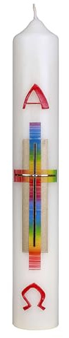 Holyart Altar- und Osterkerzen, Dauerkerzen: Osterkerze, 10% Bienenwachsanteil, mit buntem Kreuz, 400x60 mm