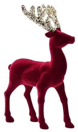 CocMouse Kleine Rentier-Weihnachtsdekoration, Glitzer-Geweih, Samt, sitzende Hirschstatue, Rentierfiguren, Hirsch-Dekoration für Zuhause, Zimmer, Schränke (A Rot, 22 x 13 cm)