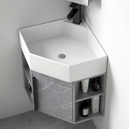 GSATREY Lave Main d'angle, Ensemble Meuble d'angle sous Lavabo Salle, Meuble Salle De Bain d'angle avec Vasque, Design Moderne, Vec Robinet Adapté Aux, pour Salle De Bain WC(45cm/17.7in)