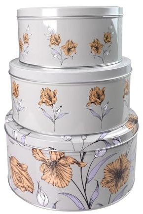 SiXsigma Sports Set of 3 Round Nesting Cake Storage Tins - Airtight Containers for Cakes, Biscuits & Sweets Large, Medium & Small Sizes - Perfect Mothers Day Gifts For Kitchen (Botanic Garden)