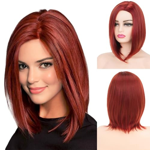 Kurze Bob Glatte Haare Perücken für Frauen Schulter Länge Volle Perücke Natürlicher Honig Rote farbe Mit Perücke Kappe