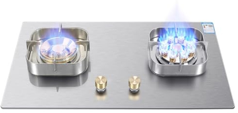 Cuisinière À Gaz 2 Brûleurs,support De Casserole En Cuivre Moulé En Acier Inoxydable,cuisinière De Conversion NG/GPL, Double Usage De Bureau/intégré, Avec Protection Contre L'extinction, 5,2 KW/7,2 KW