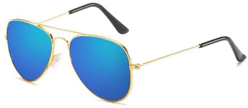 CIKJUK Sonnenbrille Kinder Pilotenbrille Jungen Mädchen Fliegerbrille Metallrahmen Piloten Verspiegelt Pilot Flieger Sonnenbrillen für 3-9 Jahre UV Schutz-Schwarz/Blau Verspiegelt