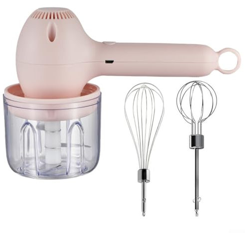 HomeVortex Electric Handheld Mixer (1x Electric Handheld Mixer +2x Mixing Heads +1x Mixing Cup +1x USB cable) with Cordless Design To Simplify Your Cooking Experience(Pink)