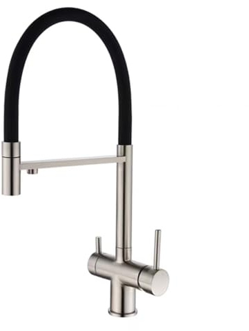 XJTNLB Miscelatore Cucina 3 Vie Acciaio Inox Spazzolato+Nero Rubinetto Tre Vie con Doccetta Estraibile Miscelatore Cucina con Doccetta Estraibile