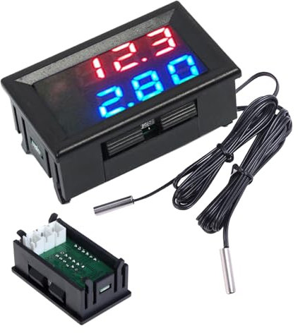 Digitales Thermometer – Thermostat Aquarium mit Doppelsensor, Temperaturanzeige für Reptilien | Temperaturzähler für Außenwasser innen mit Sonden für Terrarium, Kühlschrank, Serbat