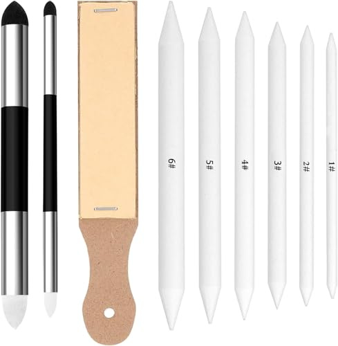 SHSHbuy Papierwischer Set,9 Stück Schwamm Radierstift Sketch Wiping Pen Mischen Papierwischers Bleistift Schleifpapier Bleistife Spitzer für Skizze,Kunst,Zeichnen,Künstler,Basteln