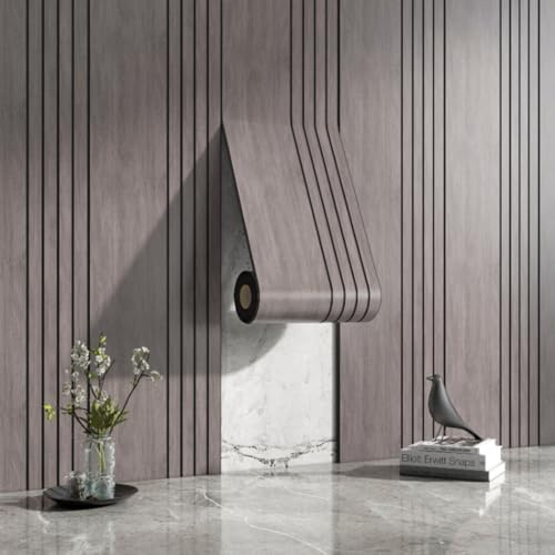 Thick Faux Wood Slat Wallpaper, Peel and Stick 3D Foil Insulation Self Adhesive Wall Panels Wallpaper Dark Grey Sound Absorbing Wooden Slats for Bathroom, Bedroom, Kitchen, Living Room 40cm*2.8m