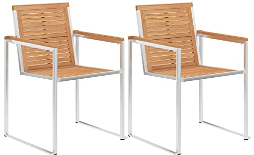Mimdixy Garten Stuhl, Balkonmöbel, Gartenstuhl, Gartenstühle 2 STK. Massivholz Teak und Edelstahl, Strandstuhl Für Terrasse, Balkon, Veranda, Wetterfest