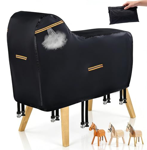 Abdeckung Holzpferd,420D Holzpferd Zubehör Wasserdicht und UV-Beständig, 6 Schichten Nano-Beschichtung,Universal Groß Holzpferd Abdeckung Outdoor mit 8 Schnallen 5 Reflexstreifen Garten