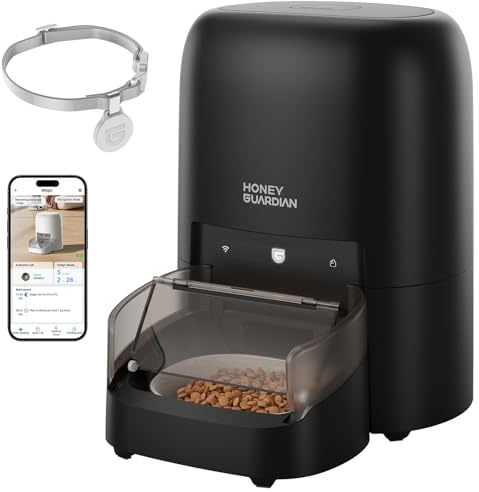 HoneyGuaridan RFID ONLY Automatic Cat Feeder, 4.6L Cat Feeder with Collar Tag-Activated Personalized Meals, 5G WiFi Cat Food Dispenser with Diet Tracking and Anti-Theft, 1–10 meals a day, Ceramic Bowl