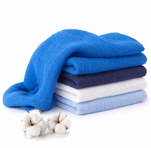 MAKIAN Gasas Muselinas Bebé 30x30 cm Pack 4 – Azules | Salvababas recién nacido 100% algodón | OEKO-TEX | Suaves, absorbentes y reutilizables