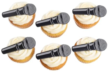 Music Microphone Acrylic Cake Charm Toppers – Pack of 6 Reusable Cupcake & Cake Decorations with Optional Picks