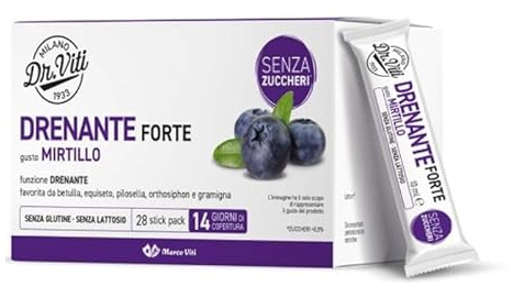 Dott. Viti Drenante Mirtillo 28 Stick Liquidi - Integratore Alimentare con Betulla, Equiseto, Pilosella, Orthosiphon e Gramigna