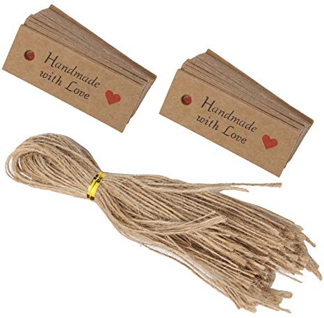HUSHUI 100 St Hållbara Presentetiketter Av Kraftpapper med Garn för Bröllop och Fest, 5 X 2 Cm, Perfekt för Presentförpackning