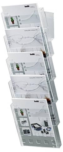 helit H6103102 - Wandprospekthalter „the grid wall“, 5 Taschen, DIN A4, glasklar