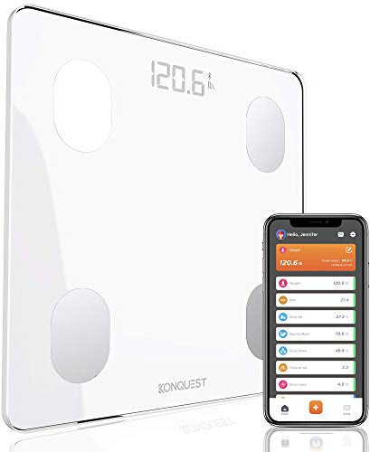 KONQUEST Smart Scale for Body Weight, Digital Bathroom Scale BMI Weighing Bluetooth Body Fat Scale, Body Composition Monitor Health Analyzer with Smartphone App, 400 lbs - White