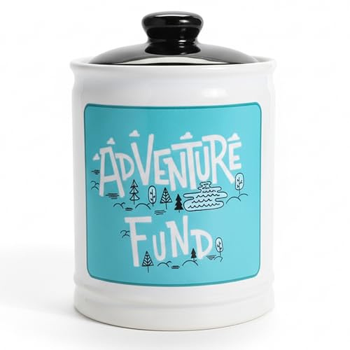 Cottage Creek Jars Adventure Fund Travel Piggy Bank | Ceramic Trip Fund Jar & Travel Money Jar | Home & Bedroom Decor Vacation Essentials Savings Storage Container | Gifts for Women, Men, Couples