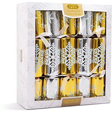Online Street Deluxe Eco Friendly Christmas Crackers - 10 X 14' Xmas Crackers with Good Gifts, Plastic Free, Zero Waste (SnowFlakes)