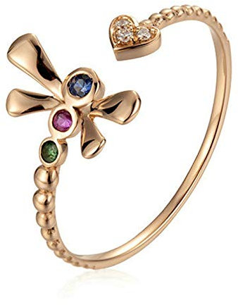 AMDXD Ring Damen, 18K Rotgold Diamantring Rosegold Herz Libelle Design 0.17ct Diamant mit 0.08 Edelstein, Rose Gold, Gr.65 (20.7), Umfang: 65mm, Echte Goldserie