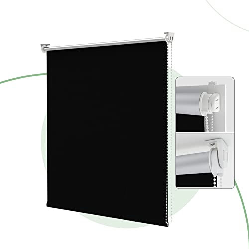 HOMEDEMO Verdunkelungsrollo Klemmfix, ohne Bohren/zum Bohren (Schwarz, 75x170) Silberbeschichtung 100% Verdunklungsrollo Thermorollo, Fensterrollo, Sonnenschutz, Seitenzugrollo für Fenster & Tür