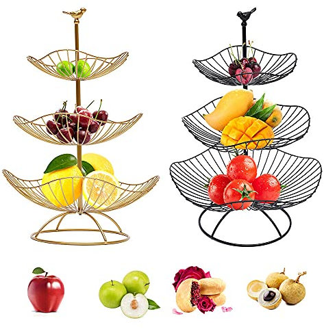 SHZICMY Plateau de service à 3 étages - En métal - Pour dessert et fruits - Doré