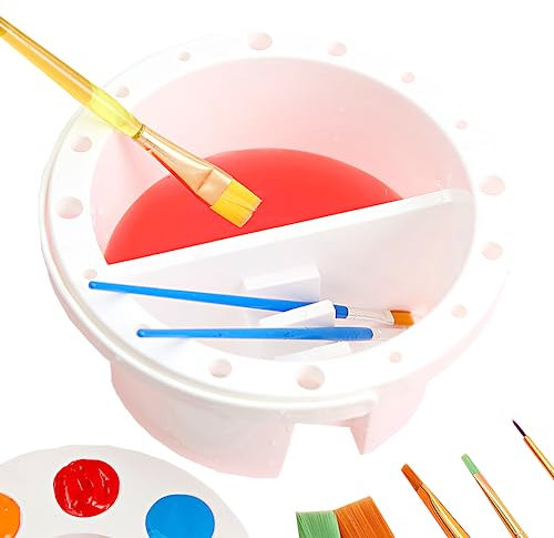 JIAMIAN Paint Brush Washer Pot, Multifunctional Paint Brush Cleaner, Artist Brush Washer with Lid Palette and Hole Brush Holder (B)