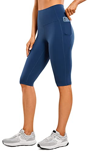 CRZ YOGA Butterluxe Capri 3/4 leggings, hög midja, ogenomskinliga, sport, yogabyxor, löparbyxor, sportbyxor med fickor – 33 cm, Fransk marin, 34 SE
