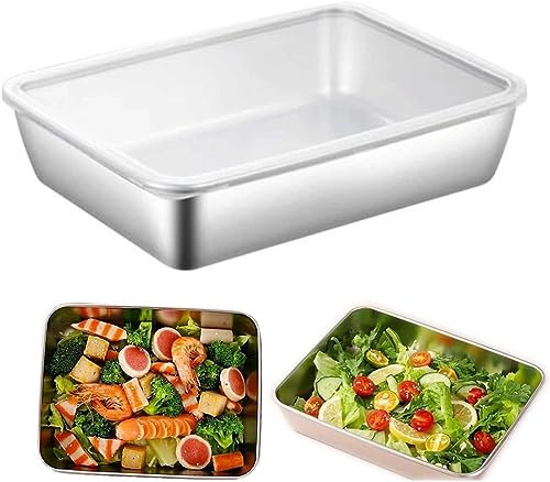 Assiette Carrée En Acier Inoxydable Avec Couvercle, Assiette À Vaisselle En Métal Épaissi, Petite Plaque De Cuisson Carrée, Plaque À Pâtisserie Réutilisable Et Robuste En Acier Inoxydable ( Size : 25.