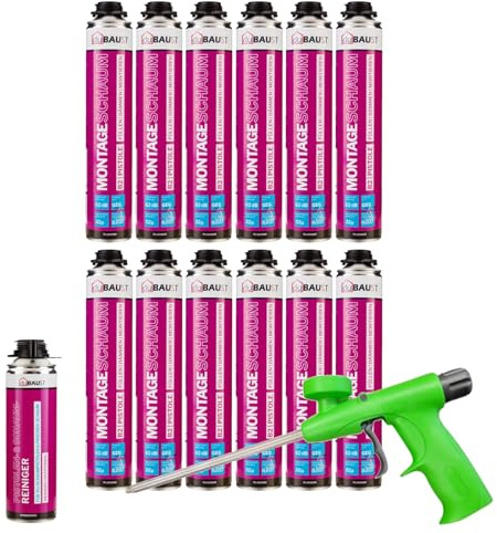 dubaust MSP24 Mousse de construction pour pistolet 750 ml Kit combiné mousse insonorisante haute isolation thermique B2 (avec nettoyant PRS24 500 ml + pistolet à mousse standard, 12 x 750 ml)