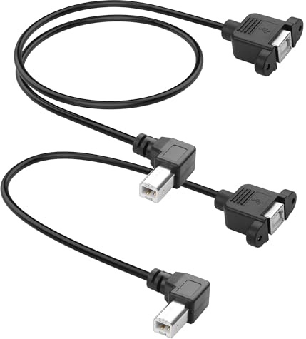 YACSEJAO USB B Printer Extension Panel Cable 2Pack 0.3M/1FT+0.5M/1.6FT USB 2.0 Type B Male to Female Extension Cable Panel Mount with Screw Holes (Right Angle)