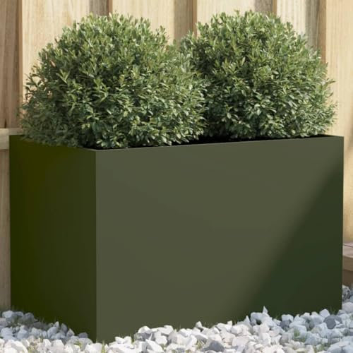 CKioict Porta piante da interno Vasi alti da esterno Fioriere da esterno grandi Fioriera Verde Oliva 62x30x29 cm in Acciaio Per Piante,Fiori,Frutta e Verdura
