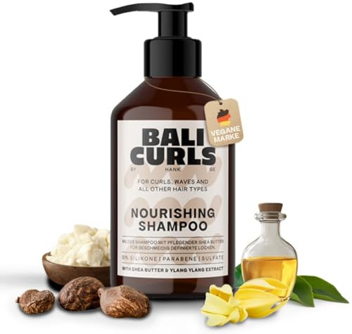 BALI CURLS Nourishing Shampoo – Nährendes Haarshampoo ohne Sulfate, Parabene und Silikone – Hochwertiges Shampoo für Naturlocken – Veganes Haarwaschmittel für geschmeidiges, gesundes Haar – 250ml