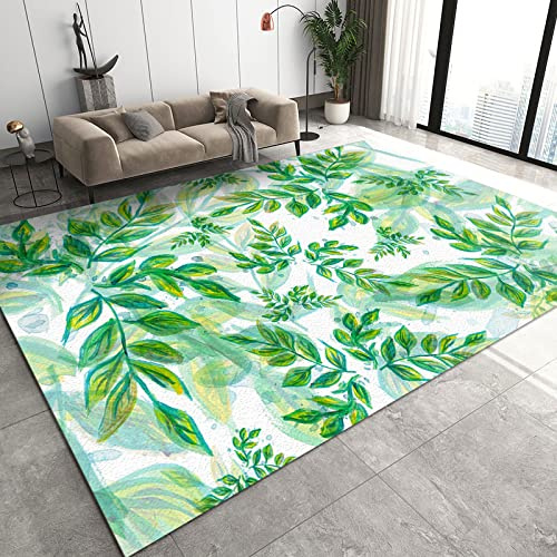 Tappeto con foglie di salice verde fresco ed elegante, design semplice, lavabile, perfetto per soggiorno, camera da letto, cucina, sala da pranzo, camera dei bambini e balcone, 100 x 140 cm