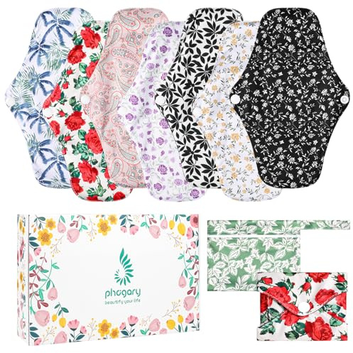 PHOGARY 7 Packs Reusable Menstrual Pads, Breathable Mesh Surface Cloth Sanitary Pads for Heavy Flow with Wet Bag, Washable Overnight Cloth Panty Liners with Wings for Women